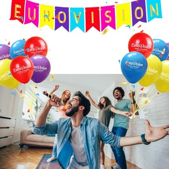 Dekorácia na párty k súťaži Eurovízia 2026, dekorácia na záhradný bar/reštauráciu k súťaži Eurovízia,