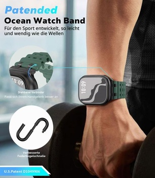 Vylepšený remienok Ocean Band, kompatibilný s Apple Watch 42/44/45/46/49 mm, čierny/zelený,