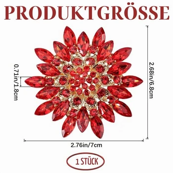 Brošňa Craspire Rose, krištáľový kamienkový motív, červené kvety, dekoratívne brošne zo zliatiny, pre