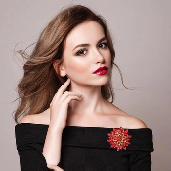 Brošňa Craspire Rose, krištáľový kamienkový motív, červené kvety, dekoratívne brošne zo zliatiny, pre