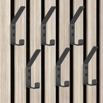 6 háčikov na akustické panely, háčiky na kabáty 13 mm, čierne