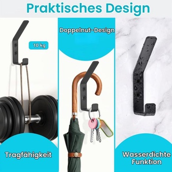 6 háčikov na akustické panely, háčiky na kabáty 13 mm, čierne