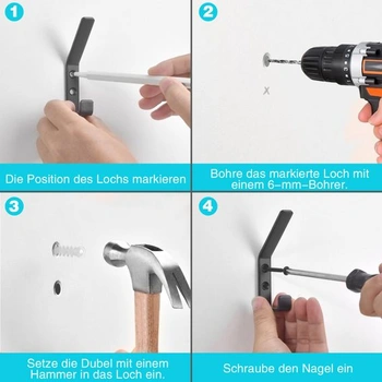 6 háčků na akustické panely, háčky na kabáty 13 mm, černé