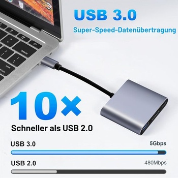 [Certifikace Apple MFi] Víceportový USB-C adaptér s HDTV 4K UHD, 3-v-1 USB-C Hub s USB 3.0 a 100W