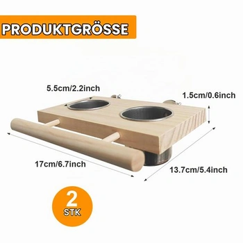 2dílná sada příslušenství pro ptačí klec, nerezové misky na krmení pro ptáky, dřevěné bidýlko,