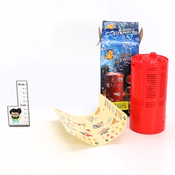 PUSTEFIX Elektrický výrobník bublin Ohňostroj a 80ml tekutina - s LED světlem, sada bublin pro