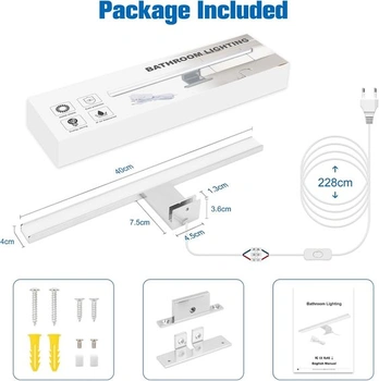 NIORSUN LED osvětlení koupelnového zrcadla 12W 40cm, dvoubarevné, teplota 4000K 6000K, 1100LM,