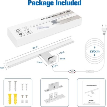 NIORSUN LED osvetlenie kúpeľňového zrkadla 12W 40cm, dvojfarebné, teplota 4000K 6000K, 1100LM,