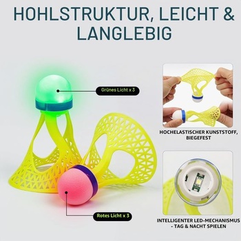 LED badmintonové loptičky, sada 6 nylonových badmintonových loptičiek, športové badminton, svetelné