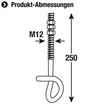 Bezpečnostní houpací hák Connex – 1 kus – pozinkovaný – M12 x 250 mm, délka 250 mm, 1 kus