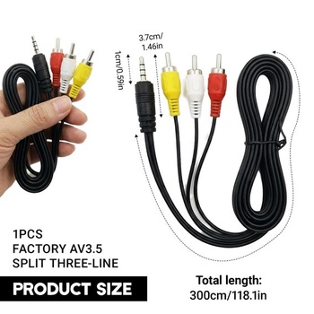 3m AV kábel s 3,5 mm jack konektorom na 3x RCA samice, kábel 3,5 mm na 3x RCA, stabilný prenos,