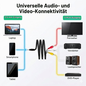 3m AV kábel s 3,5 mm jack konektorom na 3x RCA samice, kábel 3,5 mm na 3x RCA, stabilný prenos,