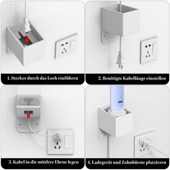 Nástenný držiak Linkidea pre nabíjačku elektrických zubných kefiek s organizérom kábla,