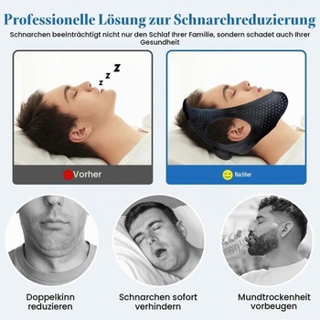 Protichrápací pásik pod bradu – Nastaviteľný a priedušný, mäkký protichrápací pás pre pokojný spánok,