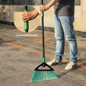 Koště Eyliden s rukojetí, šikmé koště s rukojetí dlouhou 146 cm, koště s tuhými štětinami pro