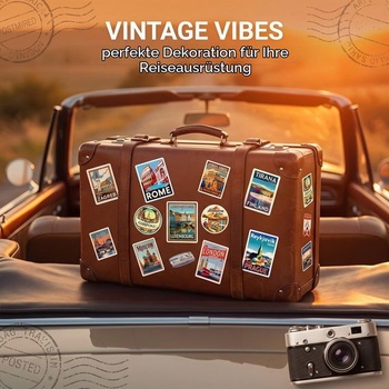 Sada 50 vodeodolných cestovných samolepiek - Vintage samolepky na kufre, notebooky a scrapbooking -