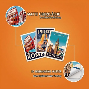 Sada 50 vodeodolných cestovných samolepiek - Vintage samolepky na kufre, notebooky a scrapbooking -