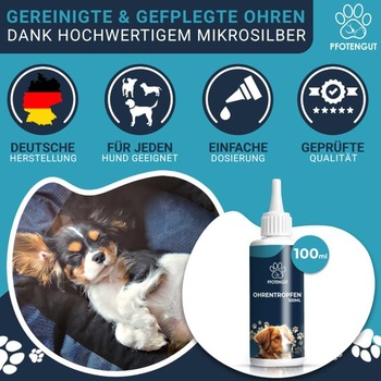 Ušní kapky pro psy [100 ml] - Prémiový čistič uší s mikrostříbrem pro ochranu, čištění a péči o