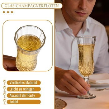 Poháre na šampanské, sada 6 kusov, 155 ml/5,2 oz poháre na šampanské, vintage poháre na šumivé