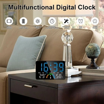 LED digitální nástěnné hodiny, multifunkční digitální budík s datem, dnem v týdnu, teplotou,