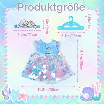 Oblečenie pre bábiky 35-43 cm, oblek morskej panny s flitrovanými šatami, čelenkou a ramienkom pre