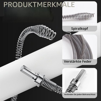 3 kusy špirály na čistenie odpadov, špirála na čistenie odpadov 10 mm x 4 m/2 m/1 m