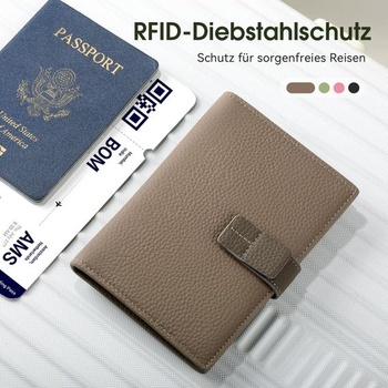 Kožené pouzdro na pas pro muže i ženy s kapsou Airtag, pouzdro na pas s RFID blokováním, šedé