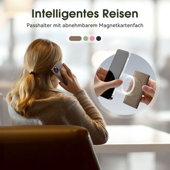 Kožené pouzdro na pas pro muže i ženy s kapsou Airtag, pouzdro na pas s RFID blokováním, šedé