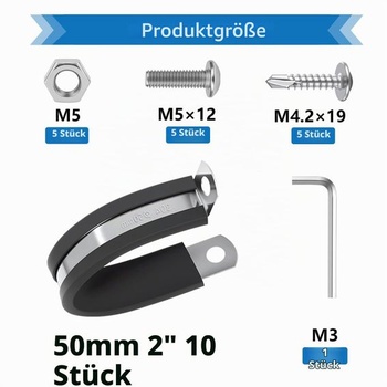 Kabelová svorka 50 mm, gumové P-spony, hadicové svorky, 2palcové nerezové trubkové svorky, kabelové