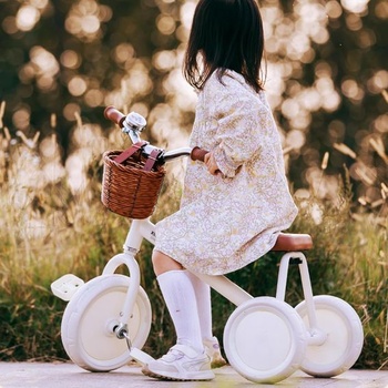 Predný košík na bicykel pre deti, tkaný ratanový košík na bicykel, odnímateľný so zvončekmi a stuhami,