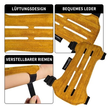 Kožený chránič paže pre lukostreľbu s nastaviteľným zapínaním na suchý zips, 17,5 cm ochranný