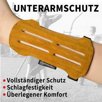 Kožený chránič paže pre lukostreľbu s nastaviteľným zapínaním na suchý zips, 17,5 cm ochranný