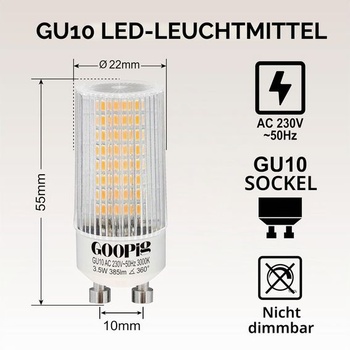 LED žárovky GU10 Corn 3,5W teplá bílá 3000K nahrazují 50W žárovky, balení 6 kusů, 385lm, bez
