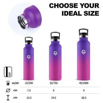 Nerezová fľaša na vodu, 750 ml, termoska bez BPA so slamkou, udržuje nápoje teplé aj studené,