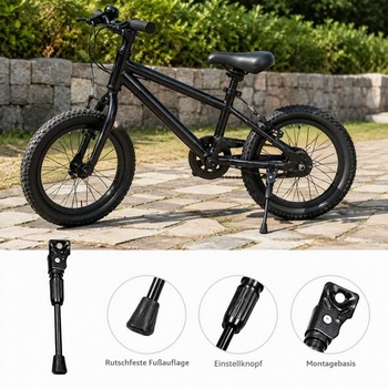 Stojan na bicykel, nastaviteľný bočný stojan pre detské bicykle 16 palcov, zosilnené jednostranné uhlíkové