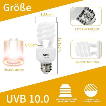 LUCKY HERP UVB lampa do terária, lampa pre plazy, UVA UVB 10.0, E27, kompaktná lampa UVB 13W, UVA