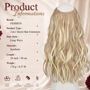 FESHFEN Secrets Vlasové predĺženie Dlhé vlnité, blond melír Blond melír 50 cm