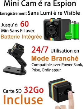 Bezdrátová mini špionážní kamera, špionážní kamera s 32GB TF kartou, 1080P, sledovací kamera,