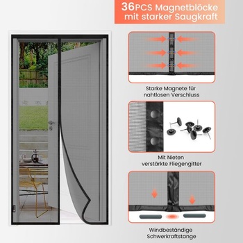 Sieť proti hmyzu na dvere bez vŕtania, 100x220cm, sieť proti hmyzu na dvere so silnými magnetmi,