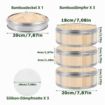 SHUESS Bambusový napařovací hrnec, 3dílná sada s poklicí Ø20cm – Bambusový napařovací hrnec se