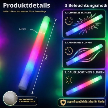 10 LED penových svetelných tyčiniek, 3 režimy meniace farbu, blikanie, svietiace tyčinky v tme,