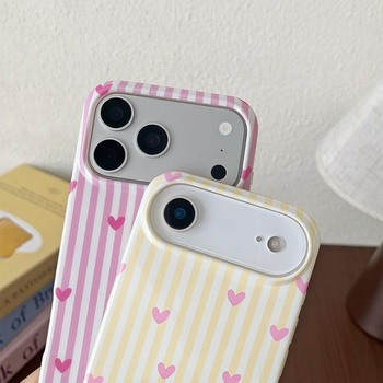Púzdro na telefón pre iPhone 17 Pro Max, roztomilý pruhovaný a srdiečkový vzor, ​​mäkké TPU, tenké