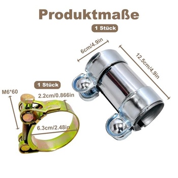 Súprava 2 výfukových svoriek, 60 mm, 60-63 mm s nerezovým rúrkovým konektorom