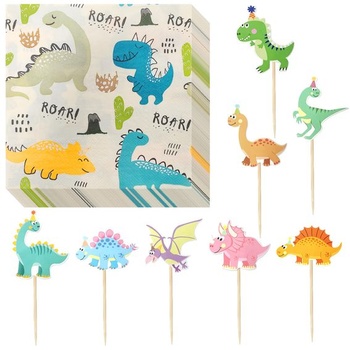 Súprava na narodeninovú párty s dinosaurami a ozdobami na muffiny a obrúsky