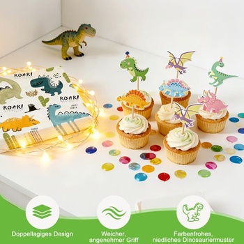 Sada na narozeninovou párty s dinosaury a ozdobami na muffiny a ubrousky