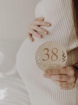 Drevené kartičky s tehotenskými míľnikmi OLGS | 40 míľnikov pre nastávajúce mamičky vrátane látkového
