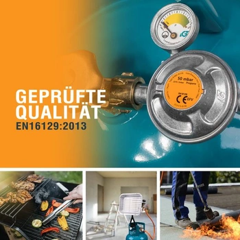 Regulátor tlaku plynu 50 mbar s manometrem a pojistným ventilem, nízkotlaký regulátor/redukční