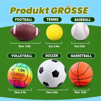 6dielna sada PVC športových lôpt, mini mäkké gumové lopty na futbal, basketbal, ragby, baseball,