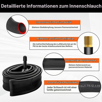Duša na detské bicykle 16x1,75-2,125, 16-palcová pneumatika s rovným ventilom, duša na bicykel 16x1,75 +