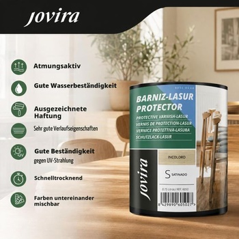 JOVIRA PINTURAS Matný ochranný lak na vodní bázi. Dekoruje a chrání dřevo. (375 ml, ořechově hnědá)